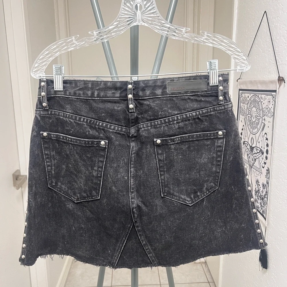 GRLFRND Black Denim Mini Skirt with Stud Trim